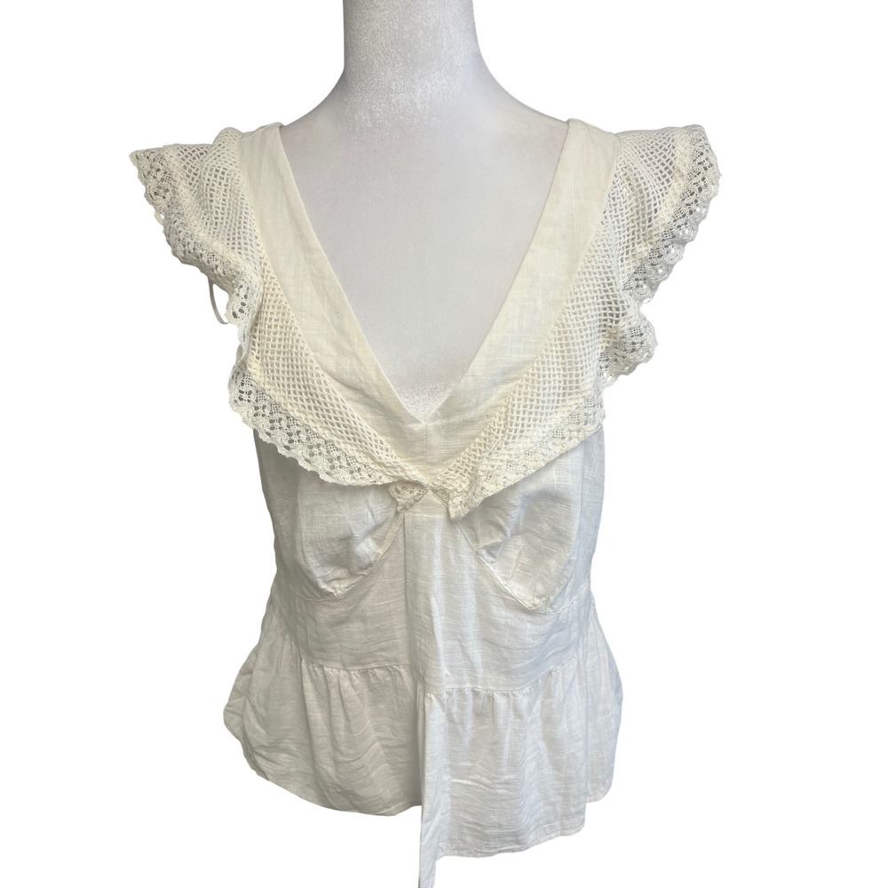 Old Navy Sleeveless Top Womens V Neck Crochet Lace Ruffle White Sz L Boho Summer